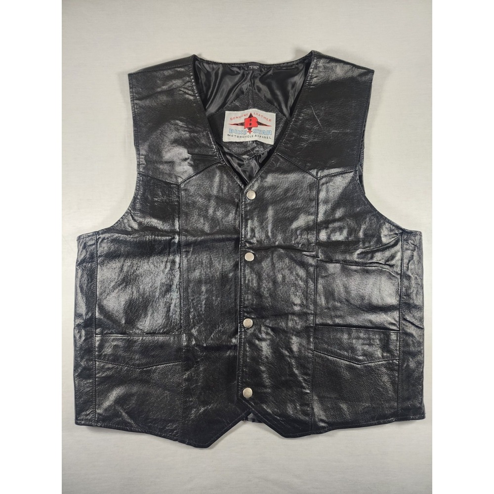 Bike Star Motorcycle Apparel Black Leather Snap up 4 Pocket Vest Mens Size Large